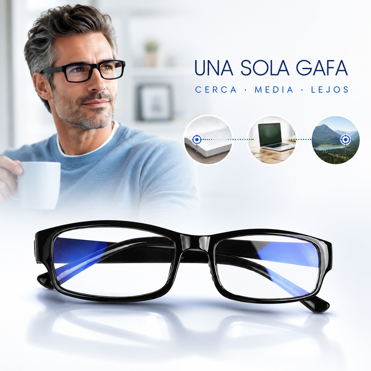 Gafas One Reader Power Multifocales | Tecnología Visual 3 en 1 para Ver de Cerca, Media y Lejos