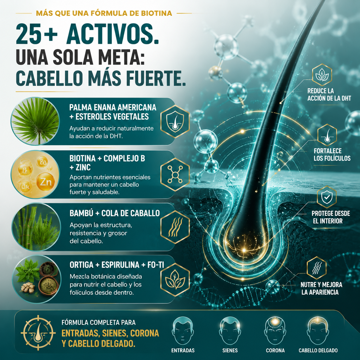 DHT BLOCKER PRO™ Fórmula importada anticaída para hombres que quieren ayudar a detener la caída, entradas y cabello delgado