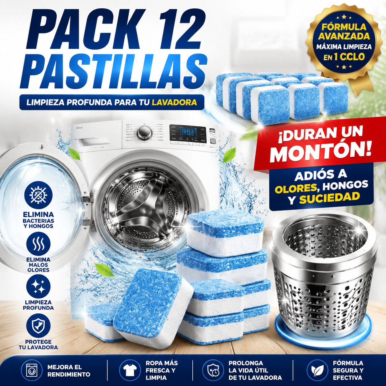 Pastillas Limpia Lavadora (Pack X12) 💠 - Tecnología Premium Importada Garantizada 🛡️