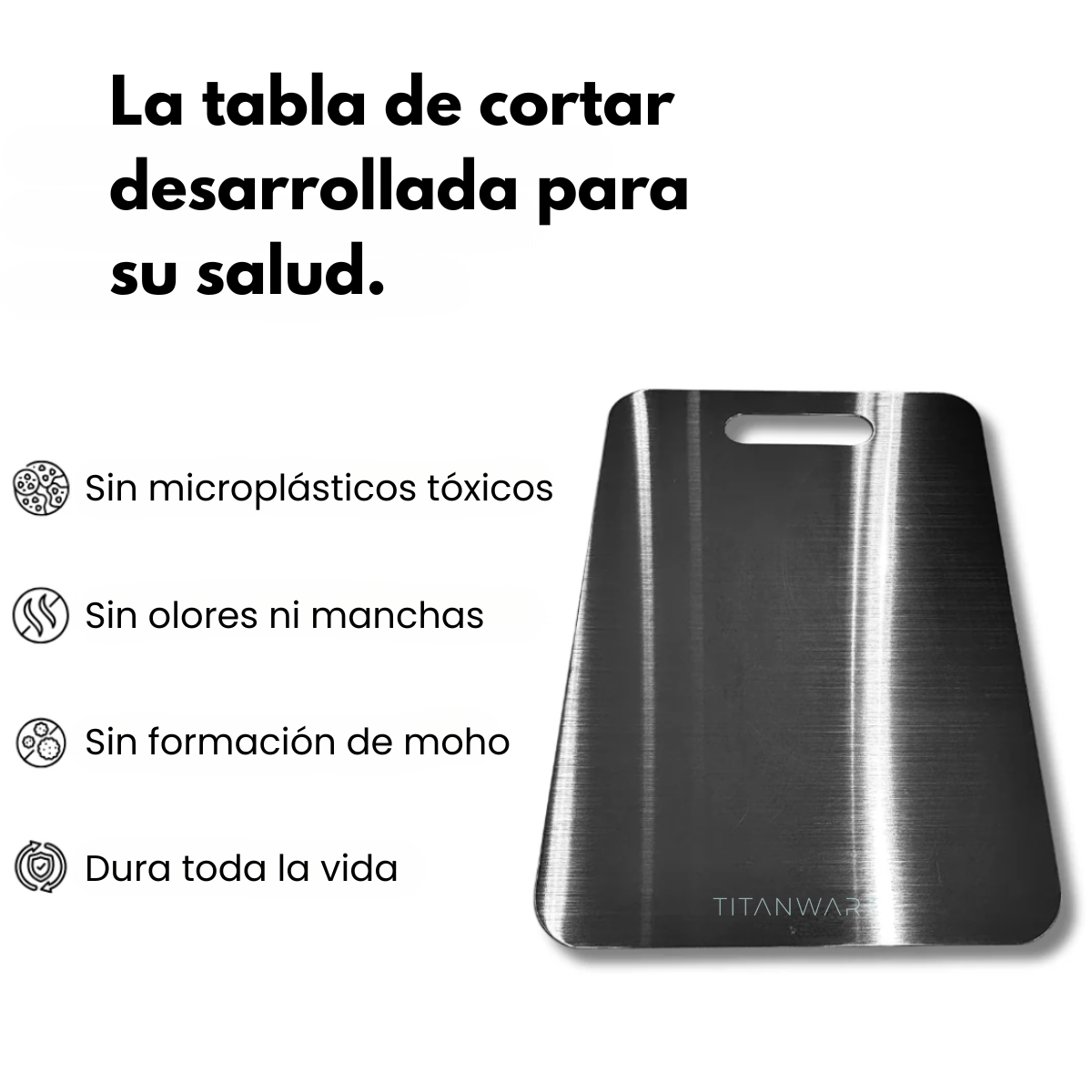TitanBoard Pro™  La tabla de acero inoxidable 304 que reemplaza el plástico y la madera: Corta sin olores, residuos ni microplásticos