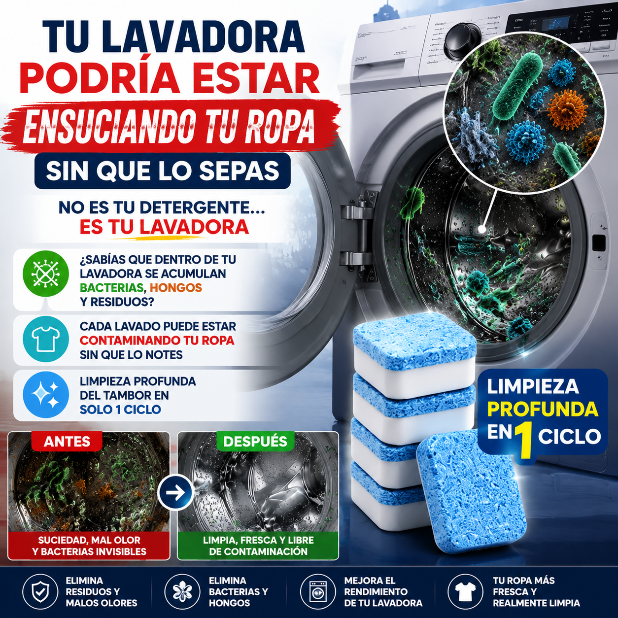 Pastillas Limpia Lavadora (Pack X12) 💠 - Tecnología Premium Importada Garantizada 🛡️