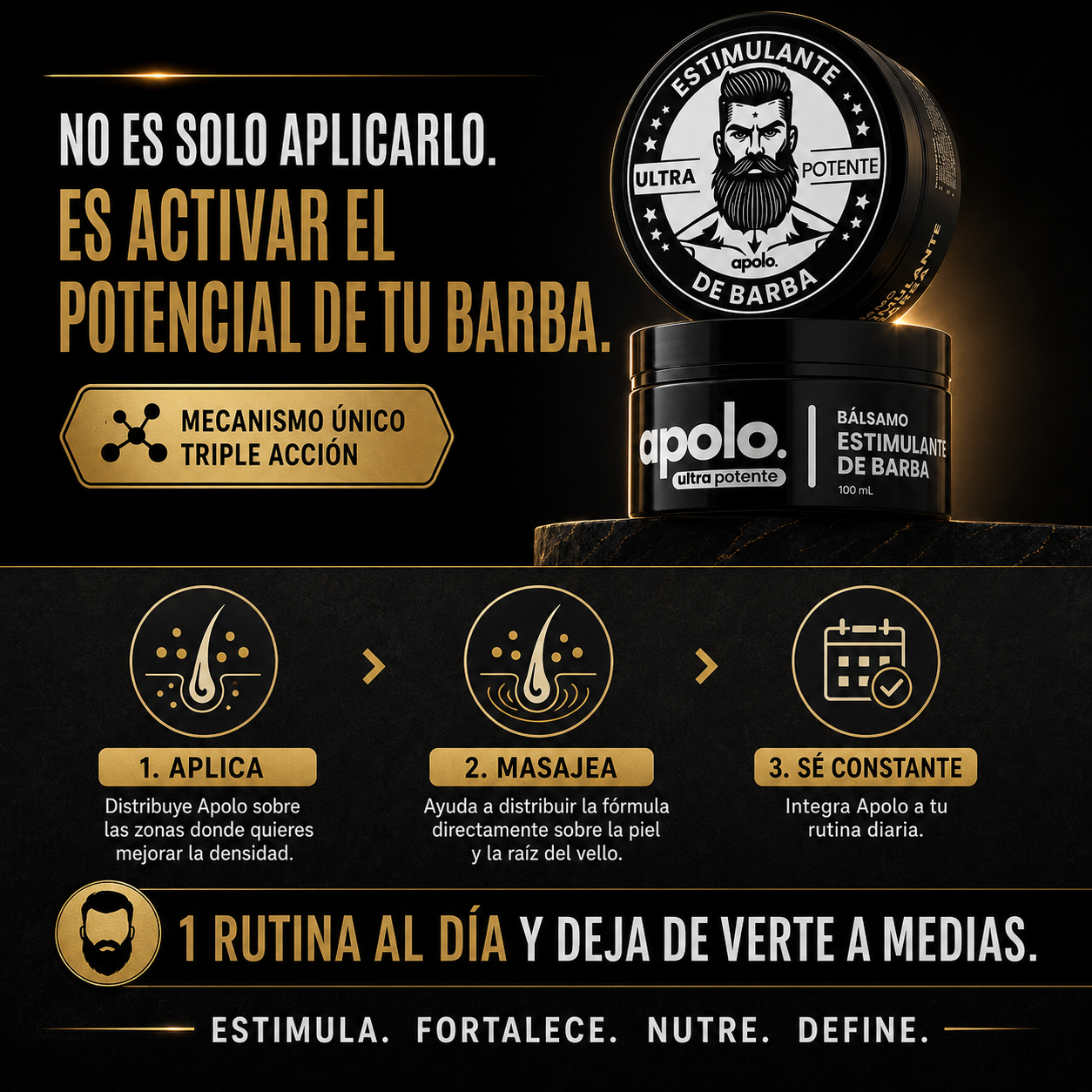 Apolo Ultra Potente™ | Fórmula Intensiva con Minoxidil 20% para una Barba Más Densa y Uniforme