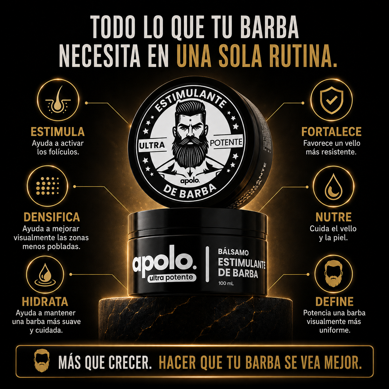 Apolo Ultra Potente™ | Fórmula Intensiva con Minoxidil 20% para una Barba Más Densa y Uniforme