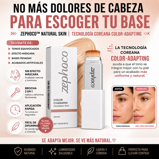Zephoco™ Base Coreana Color-Adapting — Se Adapta a tu Tono para una Piel Uniforme sin Efecto Máscara
