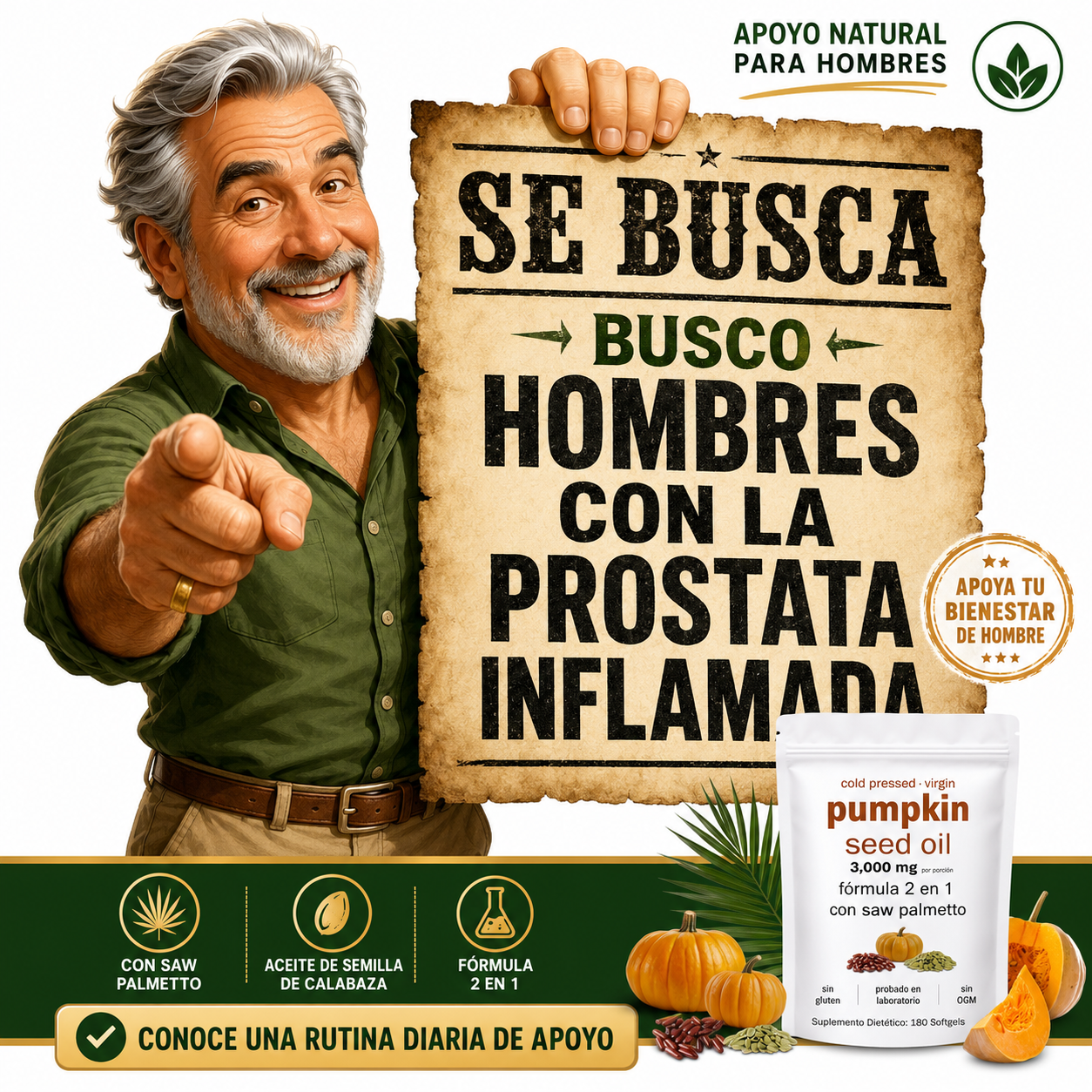 ProstaFlow™ Advanced Fórmula Natural 2 en 1 para Apoyar la Próstata, Mejorar el Flujo Urinario y la Comodidad Masculina