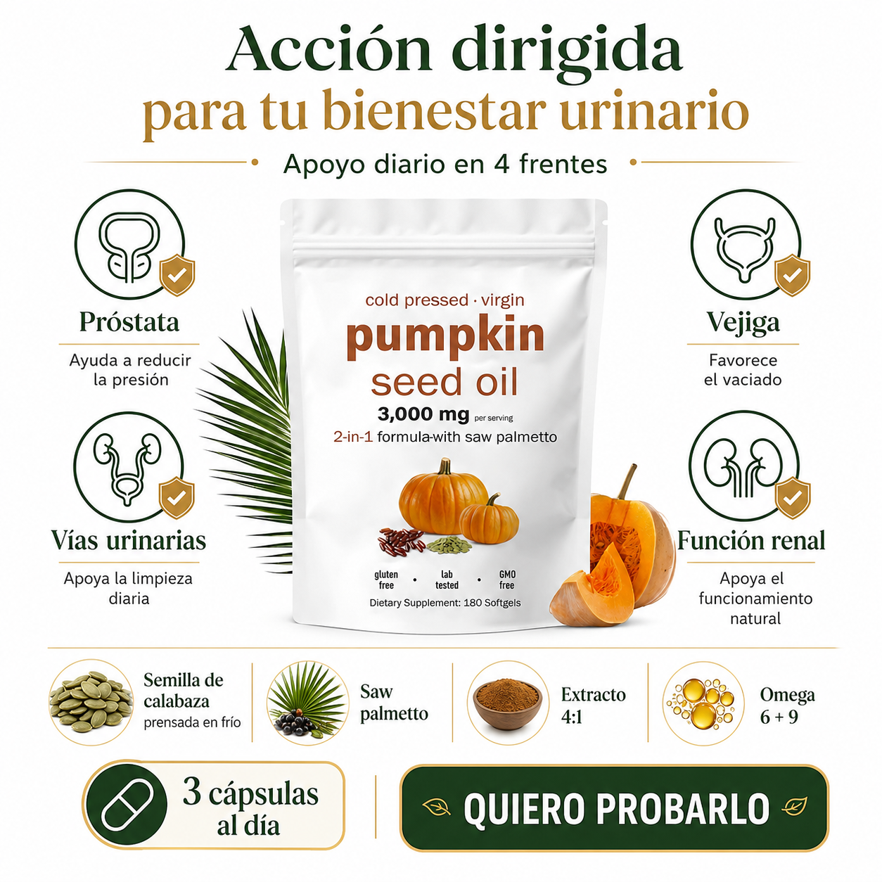 ProstaFlow™ Advanced Fórmula Natural 2 en 1 para Apoyar la Próstata, Mejorar el Flujo Urinario y la Comodidad Masculina