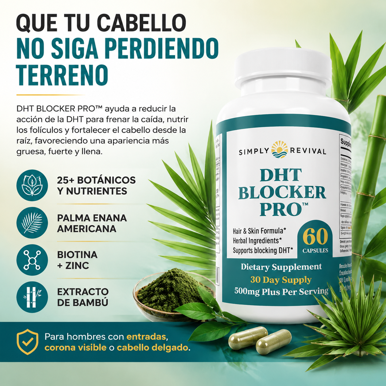 DHT BLOCKER PRO™ Fórmula importada anticaída para hombres que quieren ayudar a detener la caída, entradas y cabello delgado