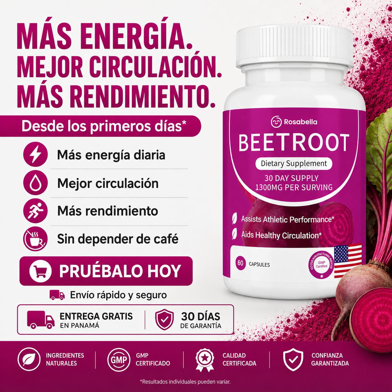 Rosabella Beetroot™ — Fórmula Circulatoria Avanzada e Intensiva para Piernas Pesadas en Turnos de Pie 8+ Horas o Sentado (Apoya la Función del Corazón y el Flujo Arterial Saludable) Recupera el flujo que perdiste por el sedentarismo y los excesos