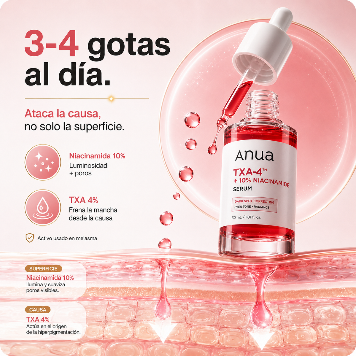 Serum Anua TXA-4™ + 10 Niacinamida: Bálsamo Coreano: Reduce la Apariencia de Manchas y Corrige el Tono Desigual de la piel