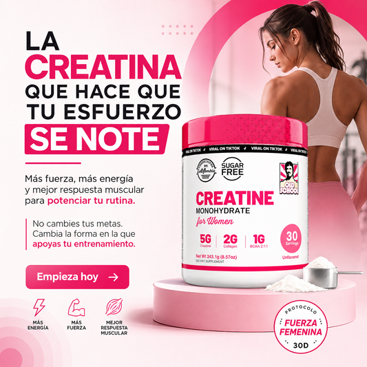 Protocolo Fuerza Femenina 30D - Creatina Monohidratada para Mujeres: Fuerza, Energía, Rendimiento y en cada dosis -  Reto Curvas