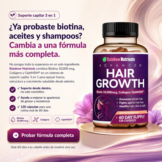 Hair Growth Advanced® Tratamiento Anti Caída y Crecimiento La Fórmula Completa para Mujeres 3 en 1: Biotina + Colágeno + OptiMSM®