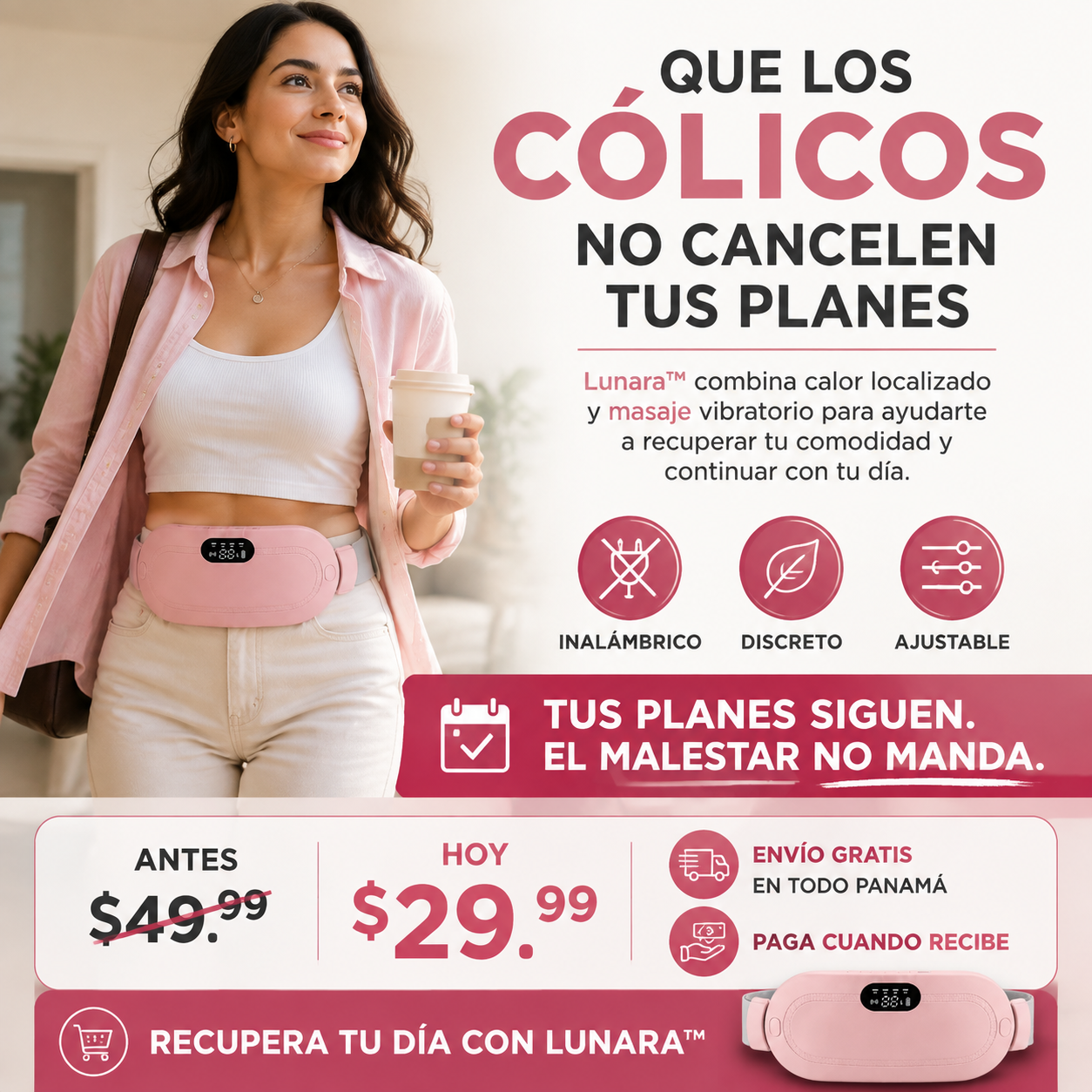 Lunara™ | Tecnología de Calor y Masaje para el Alivio de Cólicos Menstruales: Almohadilla Térmica de Bienestar Intímo y dolor lumbar Importada