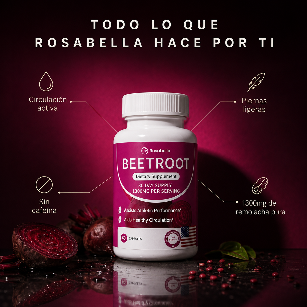 Rosabella Beetroot™ — Fórmula Circulatoria Avanzada e Intensiva para Piernas Pesadas en Turnos de Pie 8+ Horas o Sentado (Apoya la Función del Corazón y el Flujo Arterial Saludable) Recupera el flujo que perdiste por el sedentarismo y los excesos