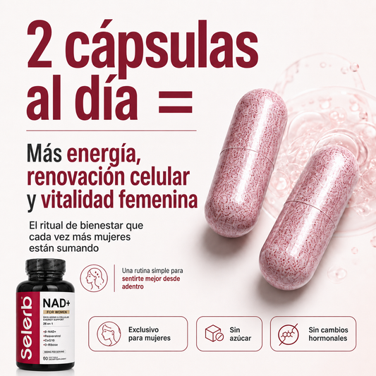 Selerb NAD+ For Women™ | Combate los Signos del Envejecimiento EXCLUSIVAMENTE Femeninos Desde tus Células | Más Energía, Renovación Celular y Belleza Natural | Sin Azúcar y Sin Cambios Hormonales