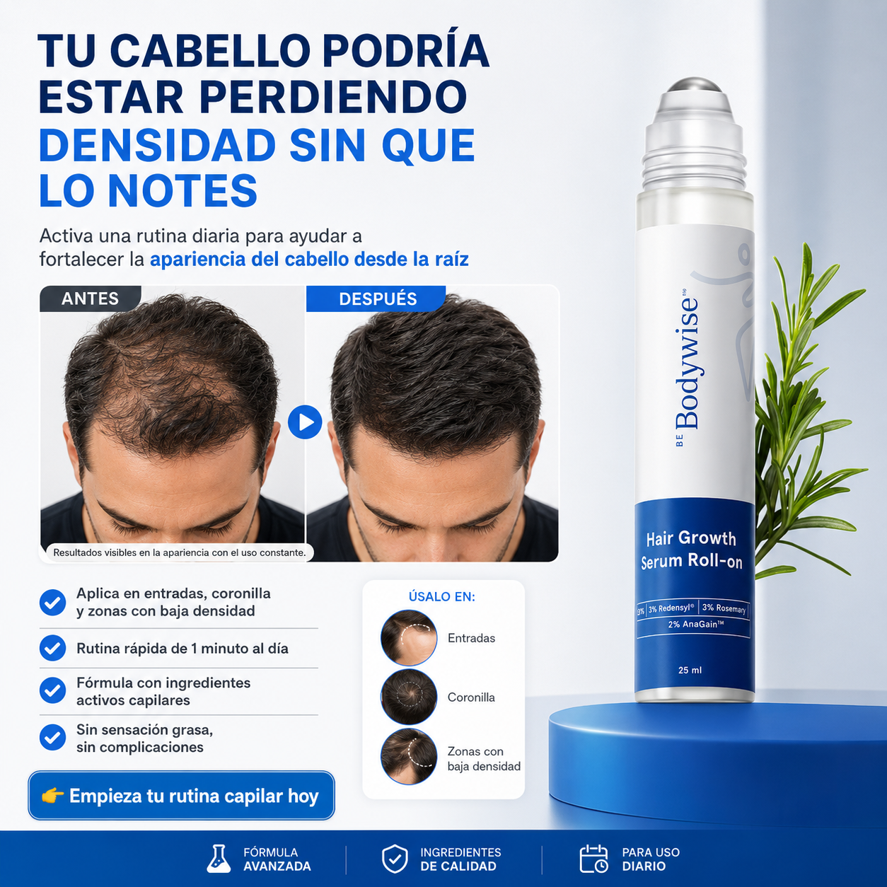 Serum BodyWise® - Tratamiento para Crecimiento y AntiCaída Capilar Masculino