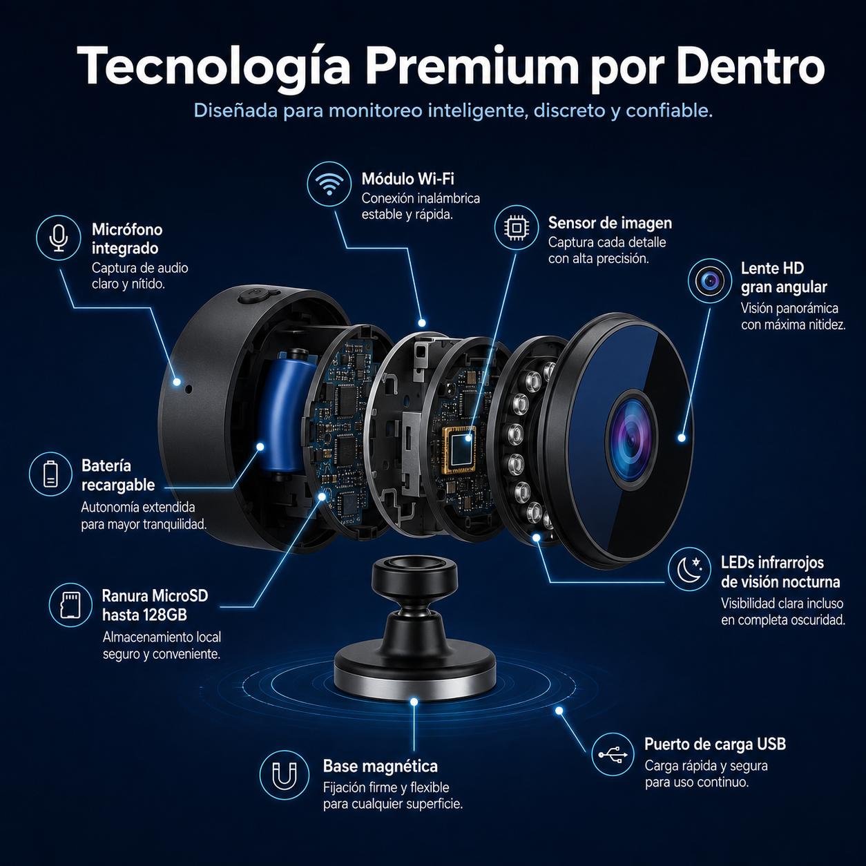 A9 VigilaPro™ – Seguridad Discreta Wi-Fi | Mini Cámara HD Magnética con Monitoreo en Vivo y MicroSD hasta 128GB (