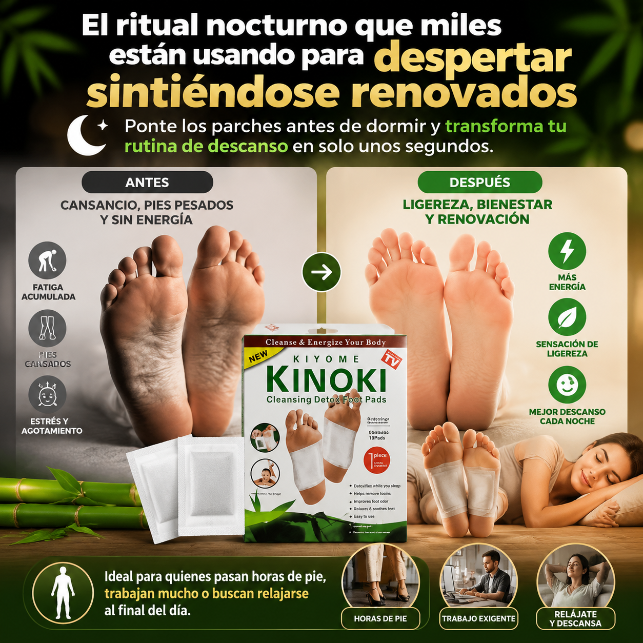 KINOKI DETOX NOCTURNO™ Parches Orientales de Bambú para el Bienestar de tus Pies